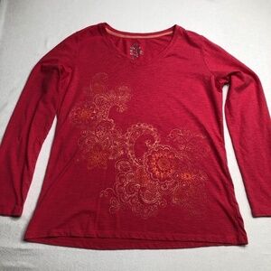 Made‎ For Life Women's Top Shirt Long Sleeve Paisley Large Red Maroon